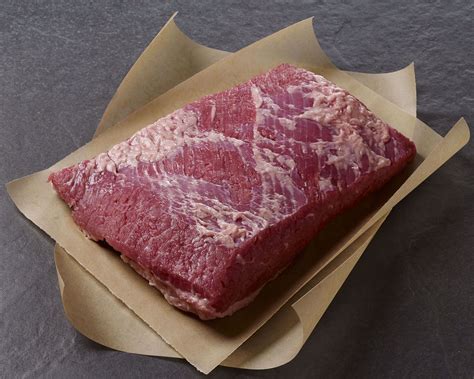 The brisket is made up of two subprimal cuts, or sections: the point and the flat. While it’s possible to buy the whole brisket—which is called a whole packer—butchers will often divide the cut before packaging the separate halves for sale. The brisket flat is usually slightly larger than the point, weighing in at 6 to 10 pounds.